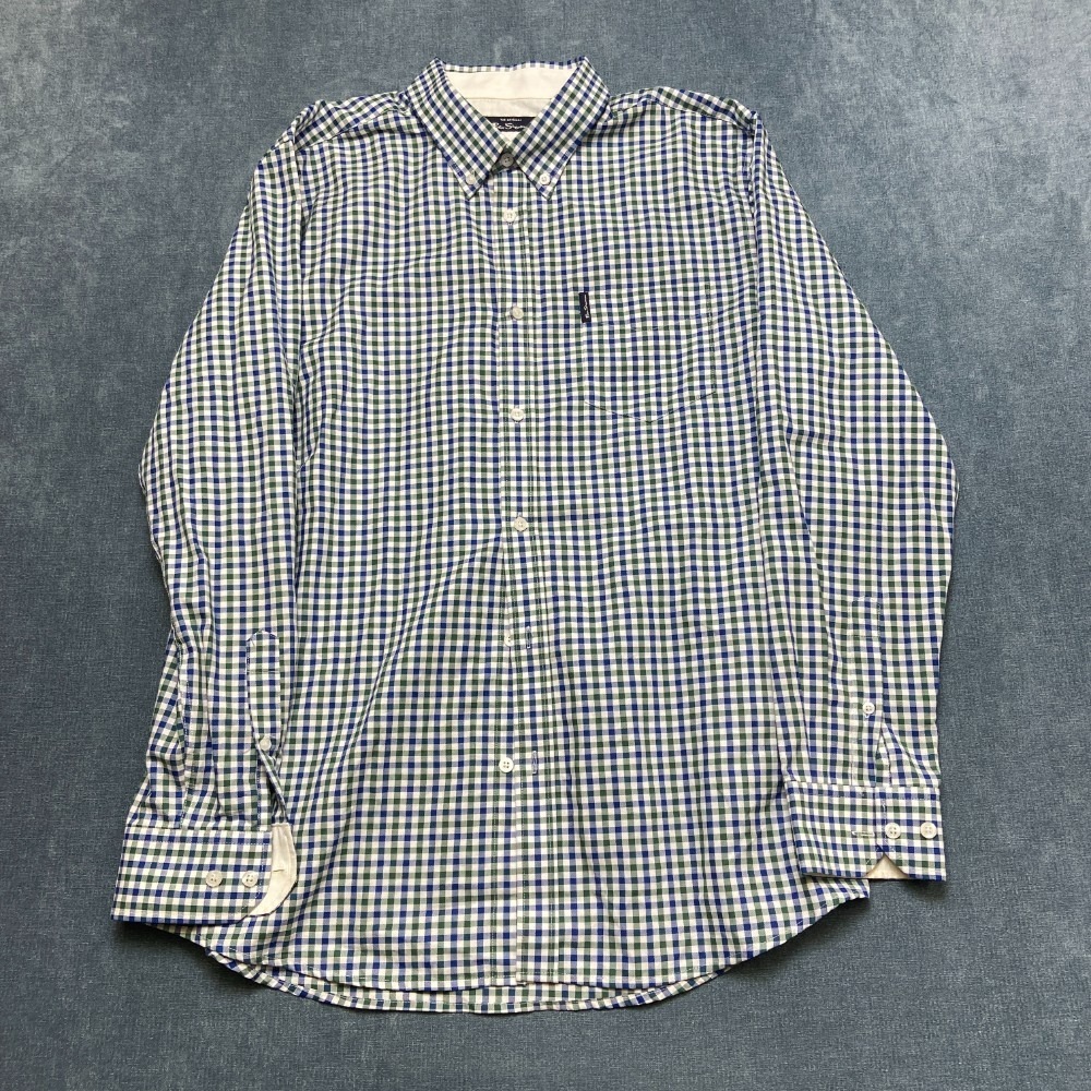 Ben Sherman Long Sleeve Signature Shirt Men Large Green Blue Gingham Button Down